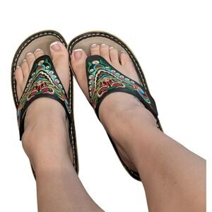 Alegria by PG Lite Carina Embroidered Leather Thong Sandals 41 US 10.5-11